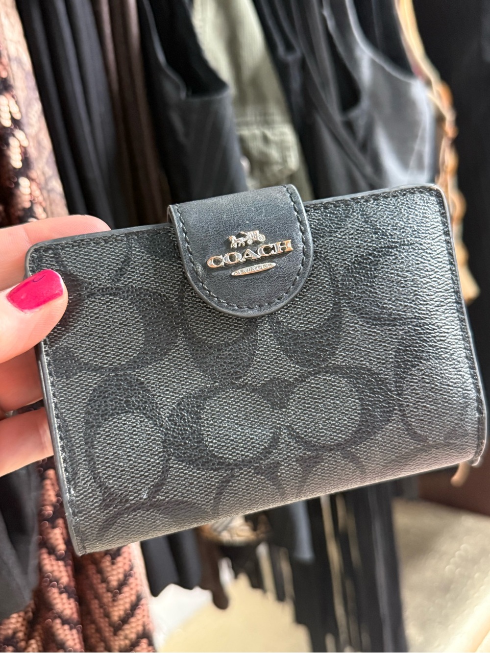 COACH Black Signature Tab Wallet - Compact Women's Wallet